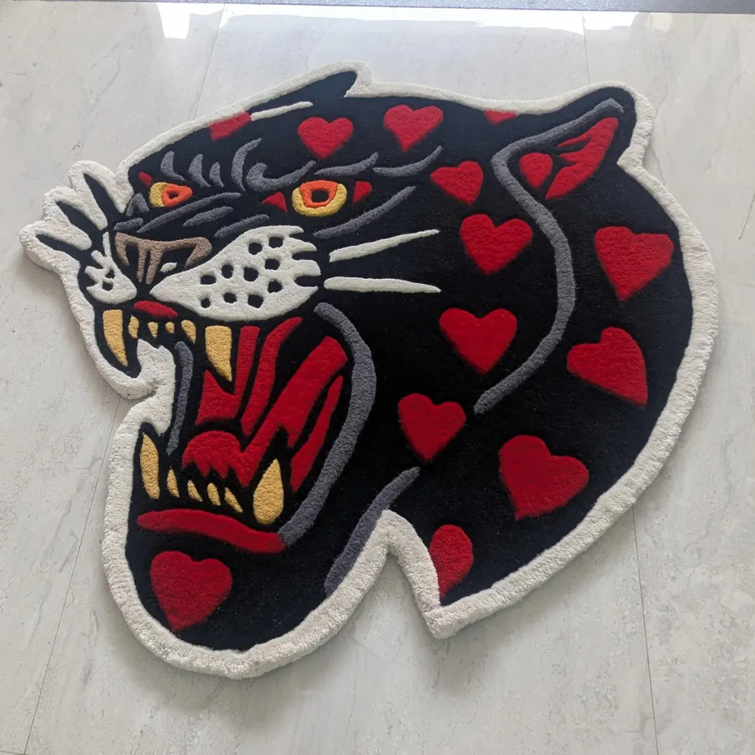 Love Panther Tattoo Rug Made from New Zealand Wool Placed in Customer House.