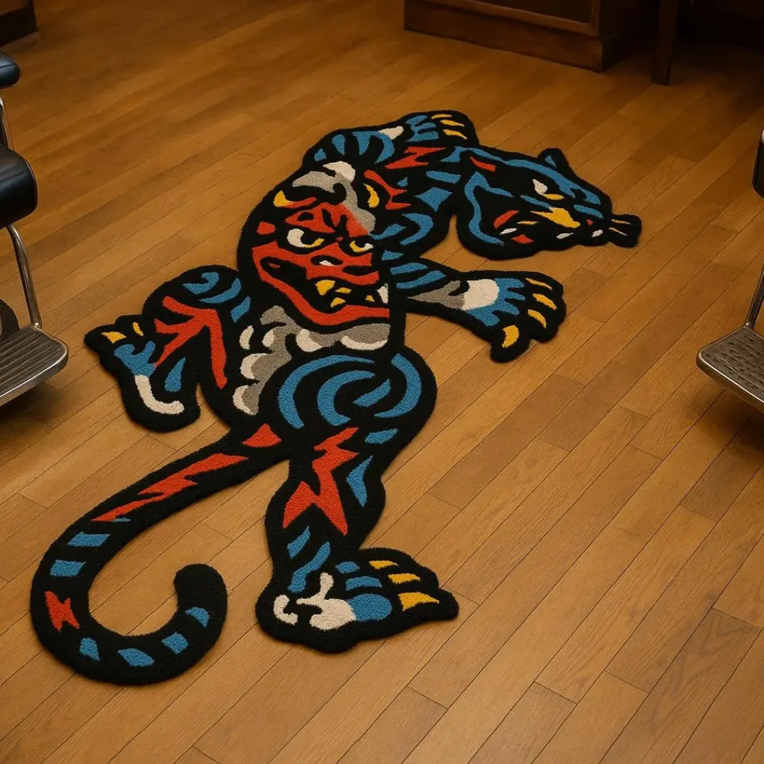 Panther Beast Rug with red, blue, and yellow detailing