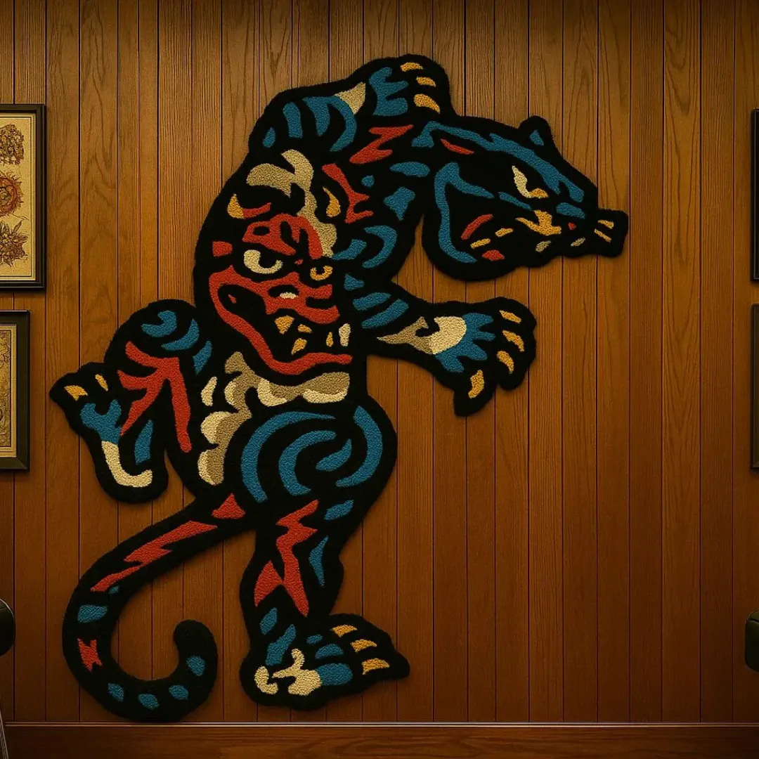 Street-art inspired area rug in character shape