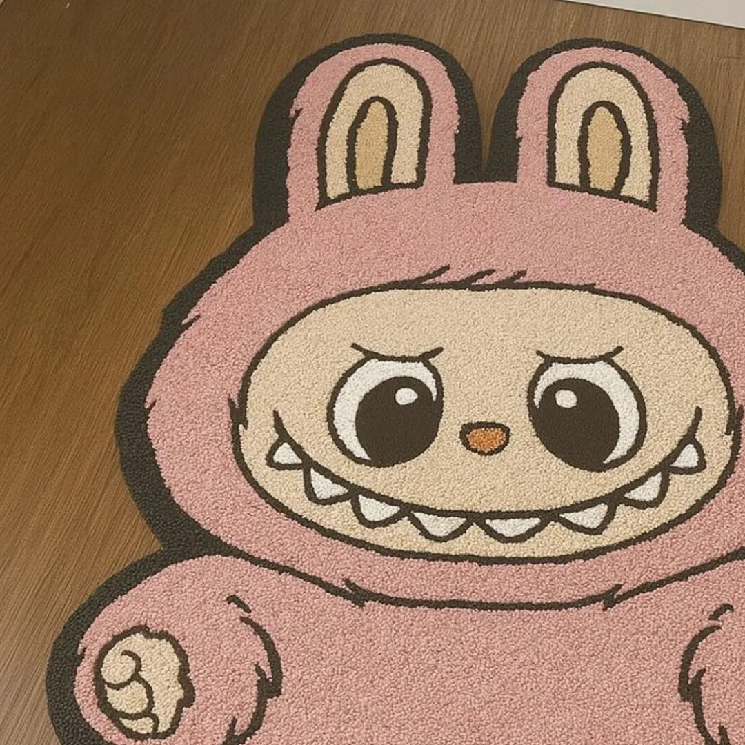 Hand-tufted Labubu area rug in custom character shape