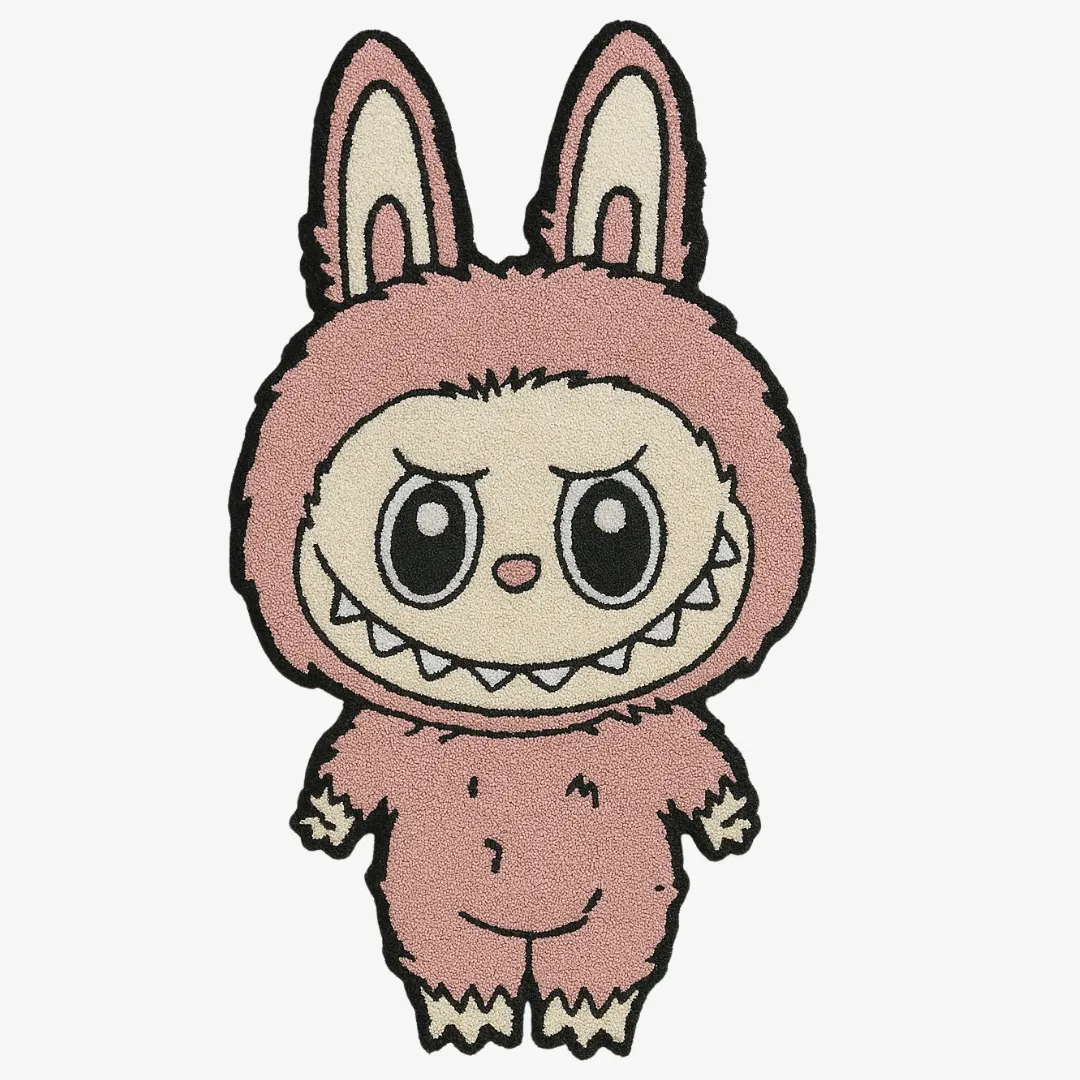 Pink full-body Labubu rug with cartoon details