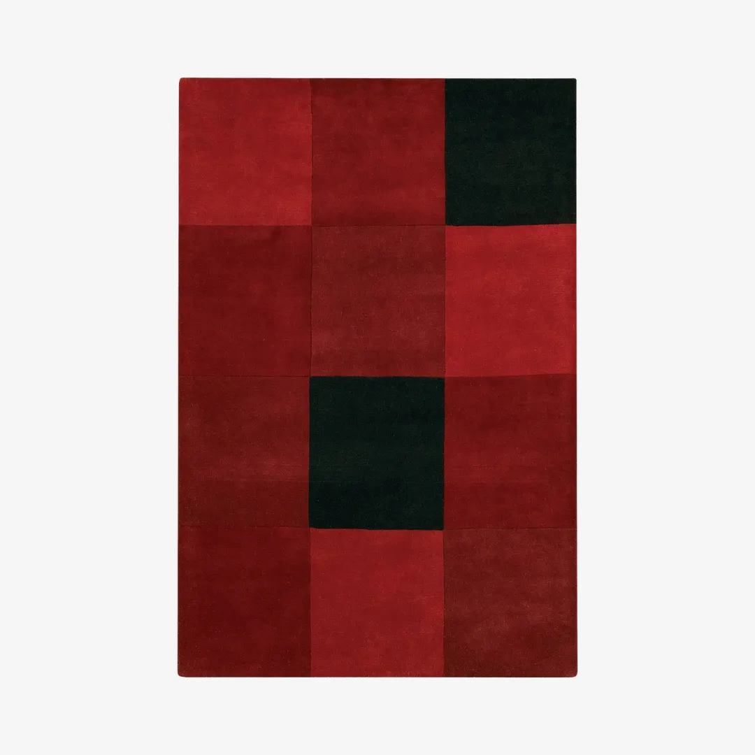 red and black grid rug