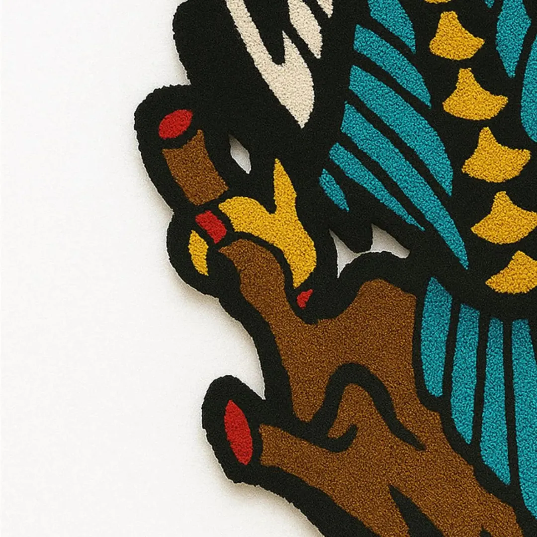 Traditional eagle rug with tattoo flash design in bold colors