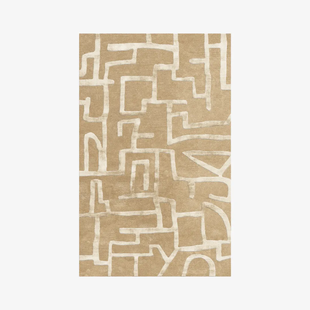 Volara Beige Area Rug with abstract cream and ivory pattern