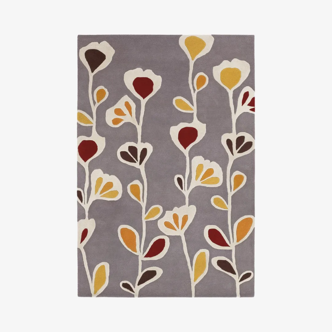 Elegant floral rug with red, yellow, and orange flowers