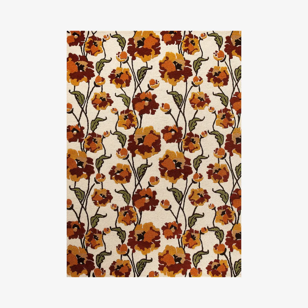 Hand-tufted wool rug with autumn floral design