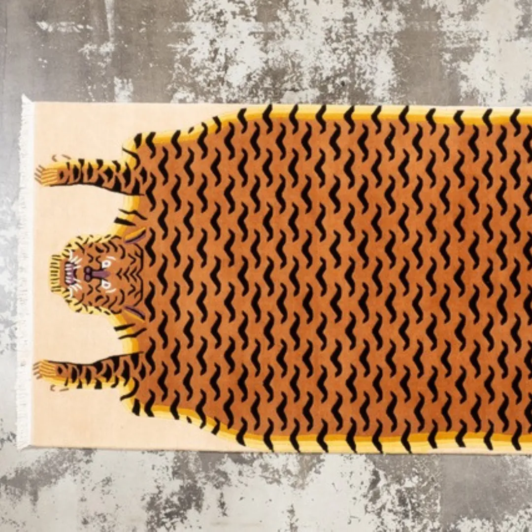 Tibetan Lama-inspired tiger rug made by artisans