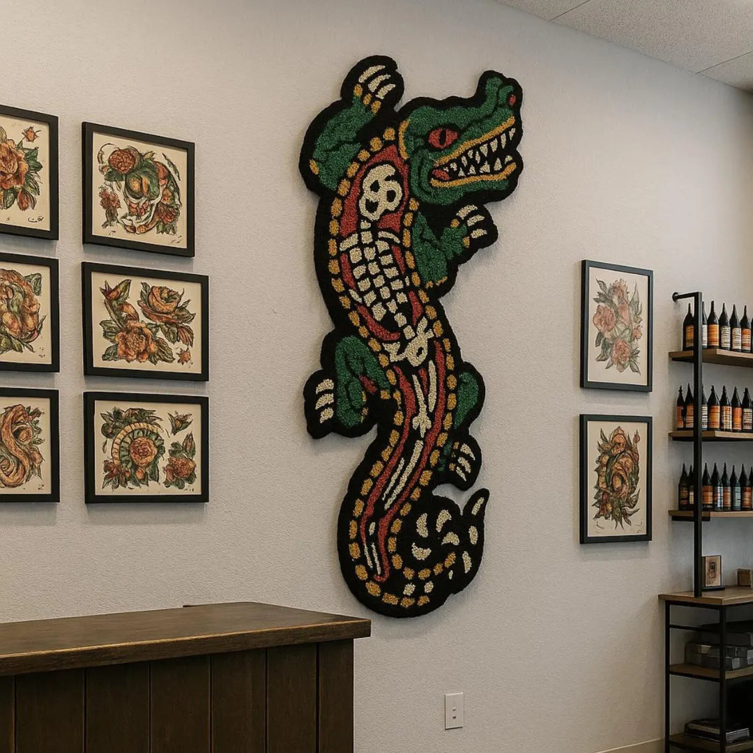 Bold crocodile skeleton rug for modern interiors