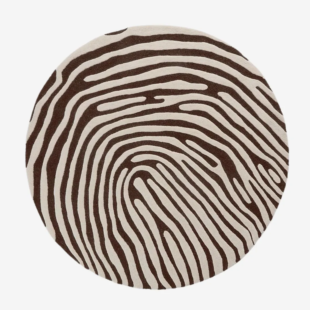 Round wool rug with fingerprint design