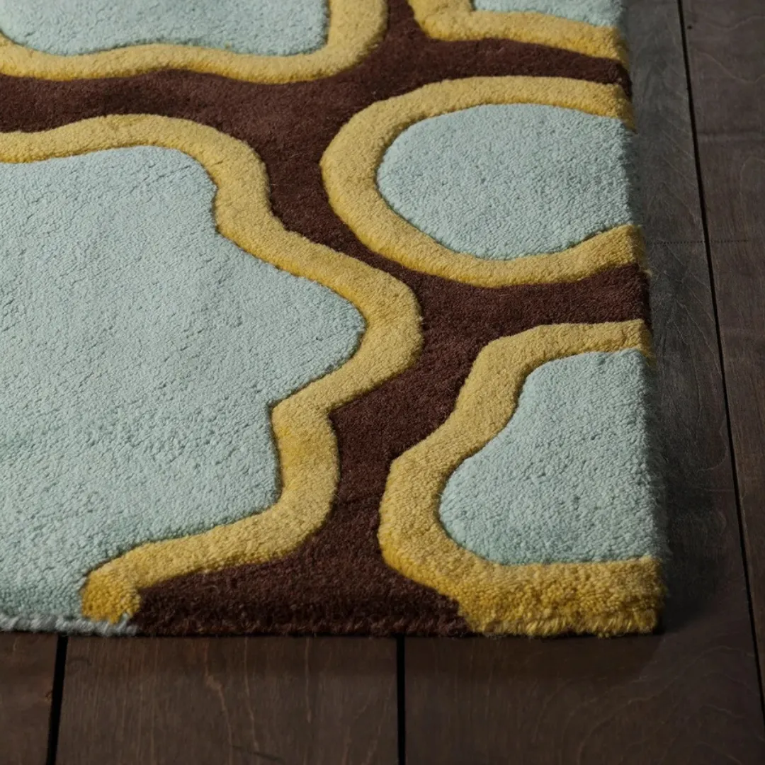 Stylish wool rug with pink, yellow, and blue floral design