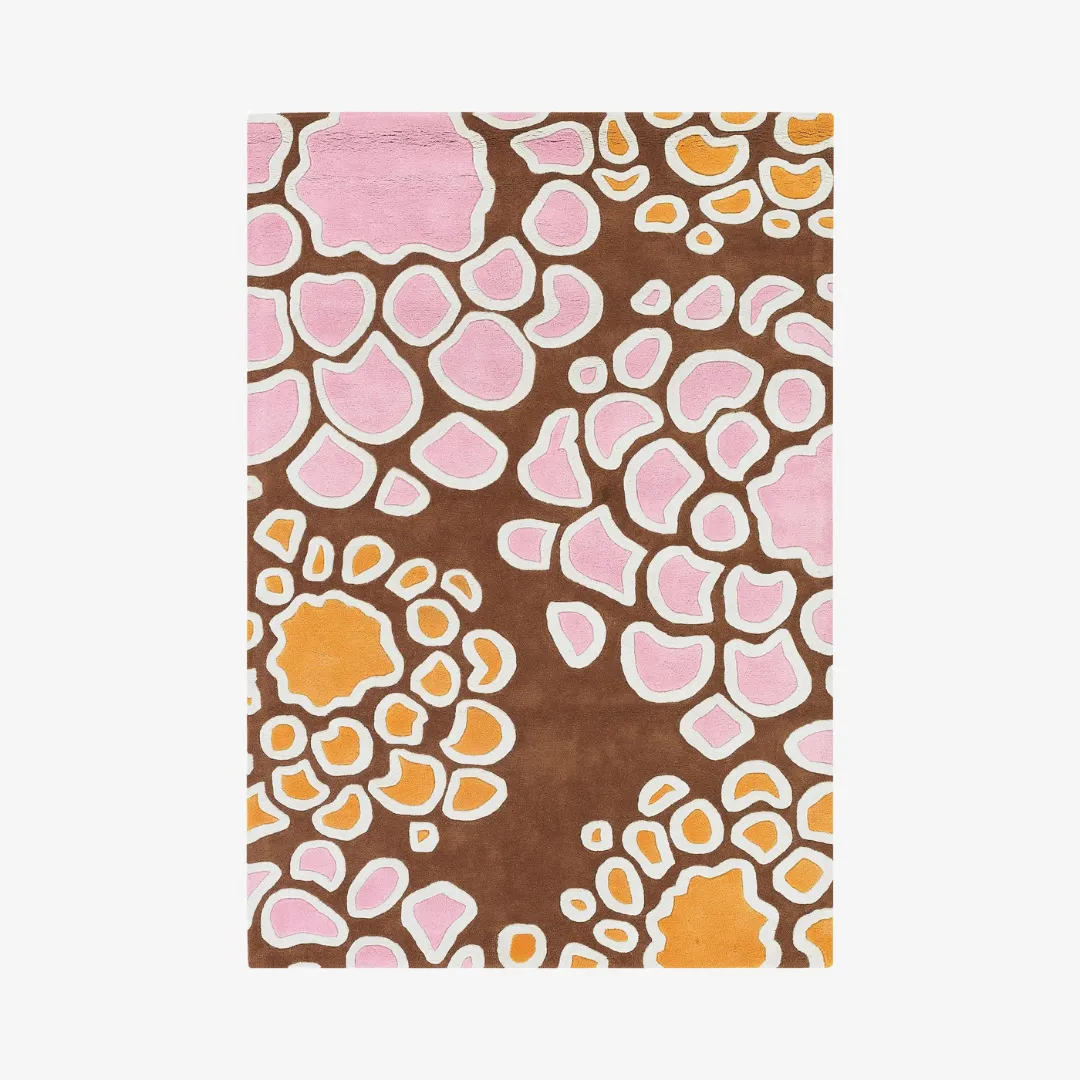 Floral Fusion Wool Area Rug with vibrant flowers in red, yellow, and green