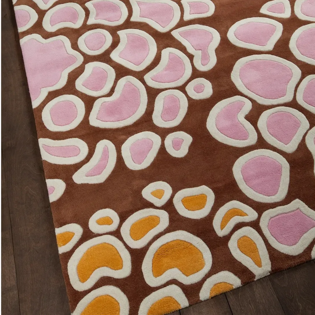 Colorful floral wool rug with striking yellow, red, and green tones