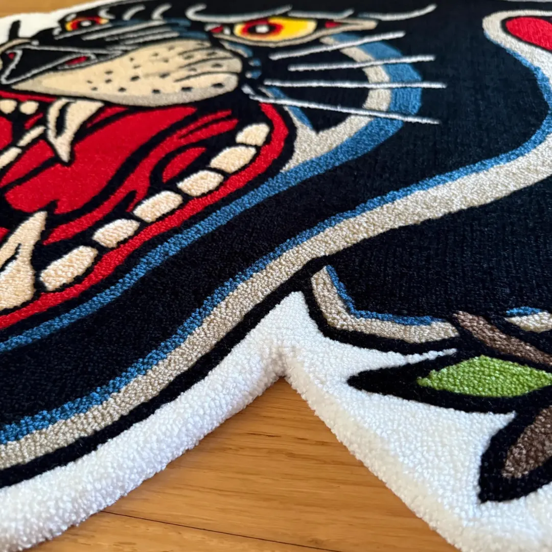 Panther Head Tattoo Rug Hand Tufted