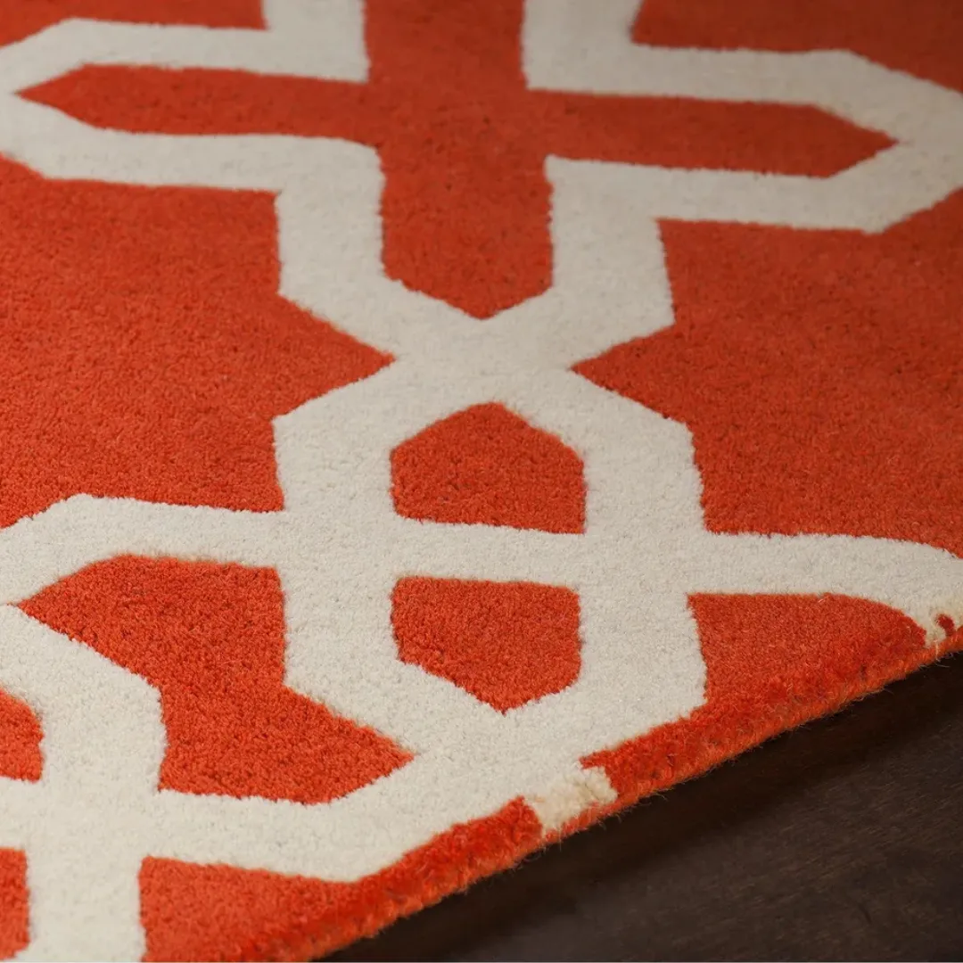 Modern wool rug with Moroccan-inspired geometric pattern