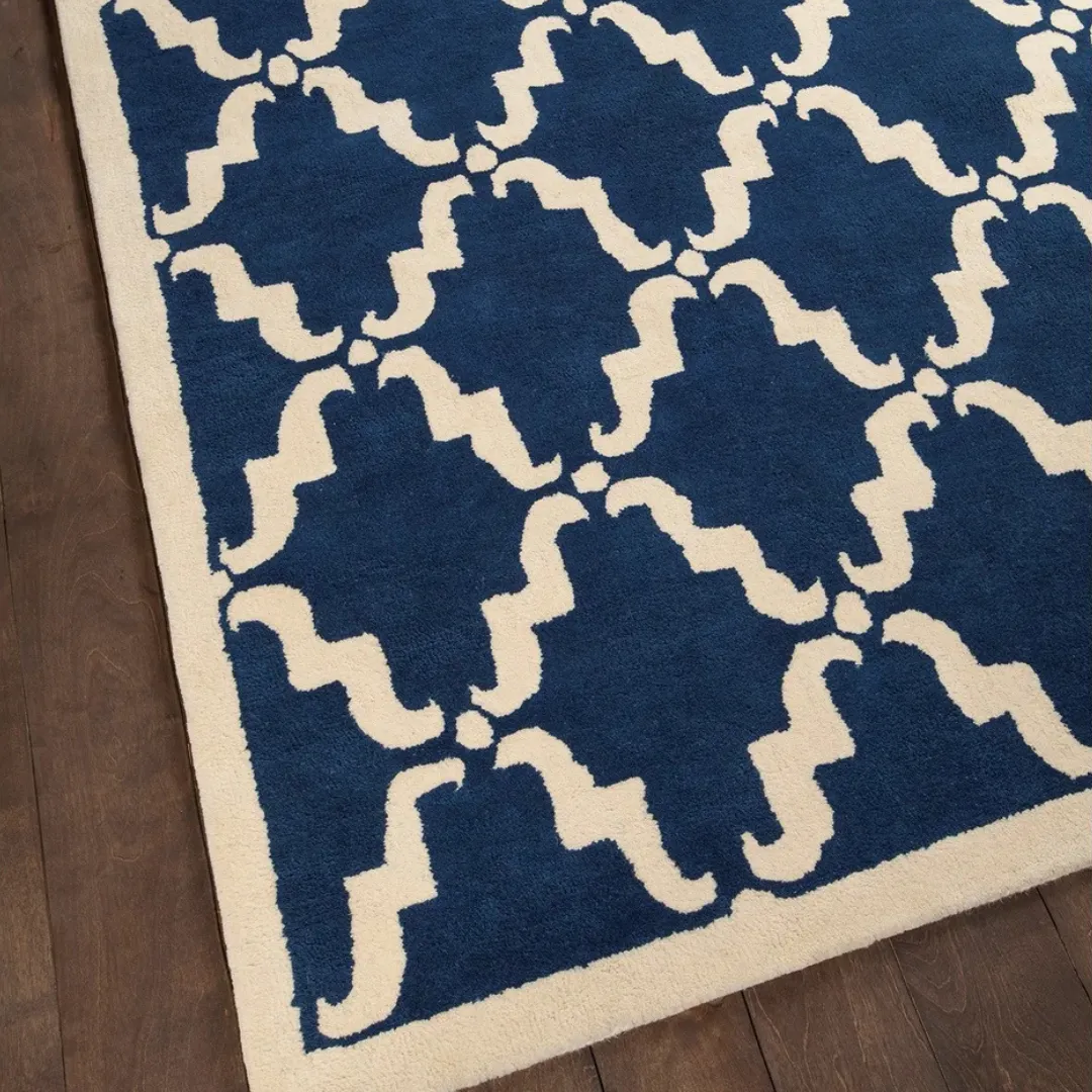 Elegant navy blue and white wool rug for modern interiors