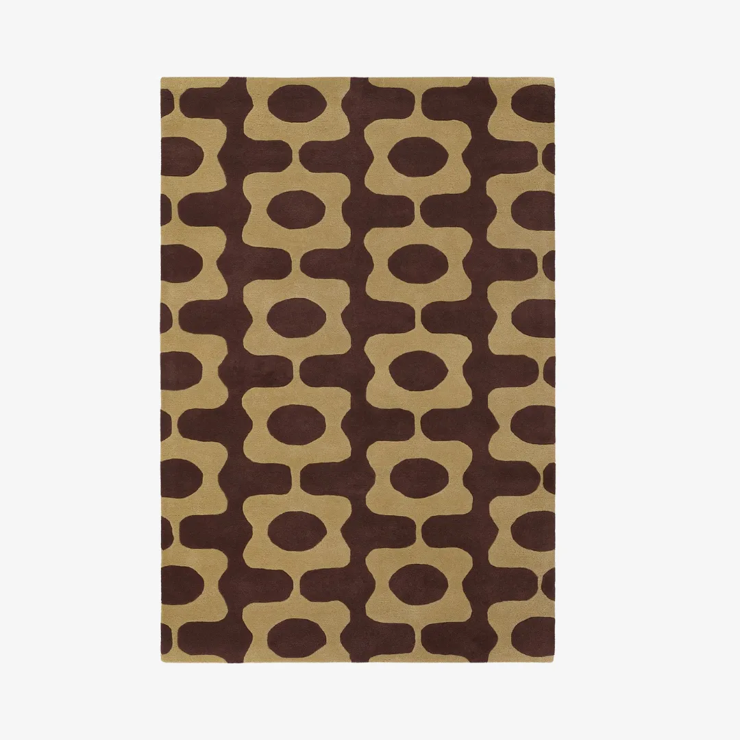 Retro organic shapes area rug in brown and tan