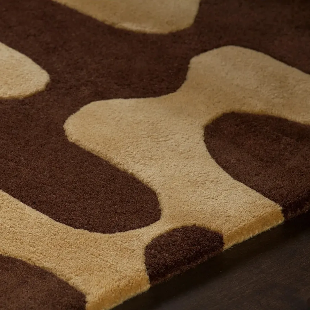Artistic retro wool rug with organic shapes pattern