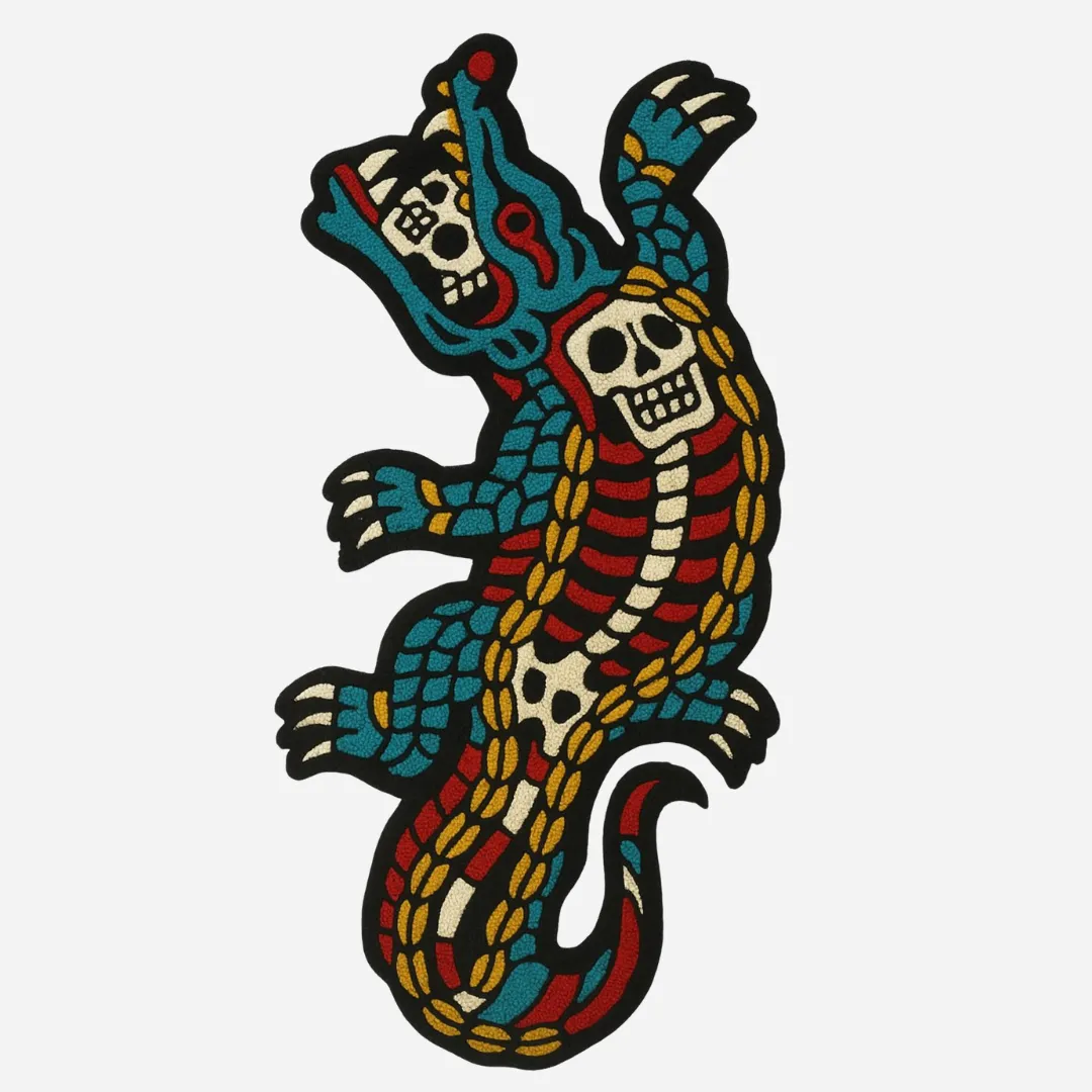 Hand tufted skeleton crocodile rug