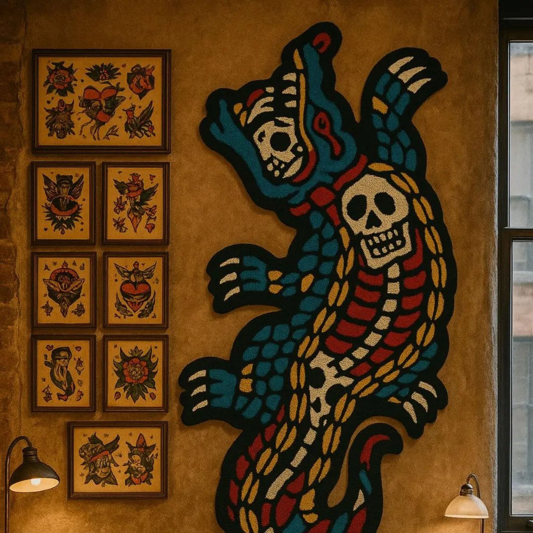 Unique animal skeleton rug with vibrant colors