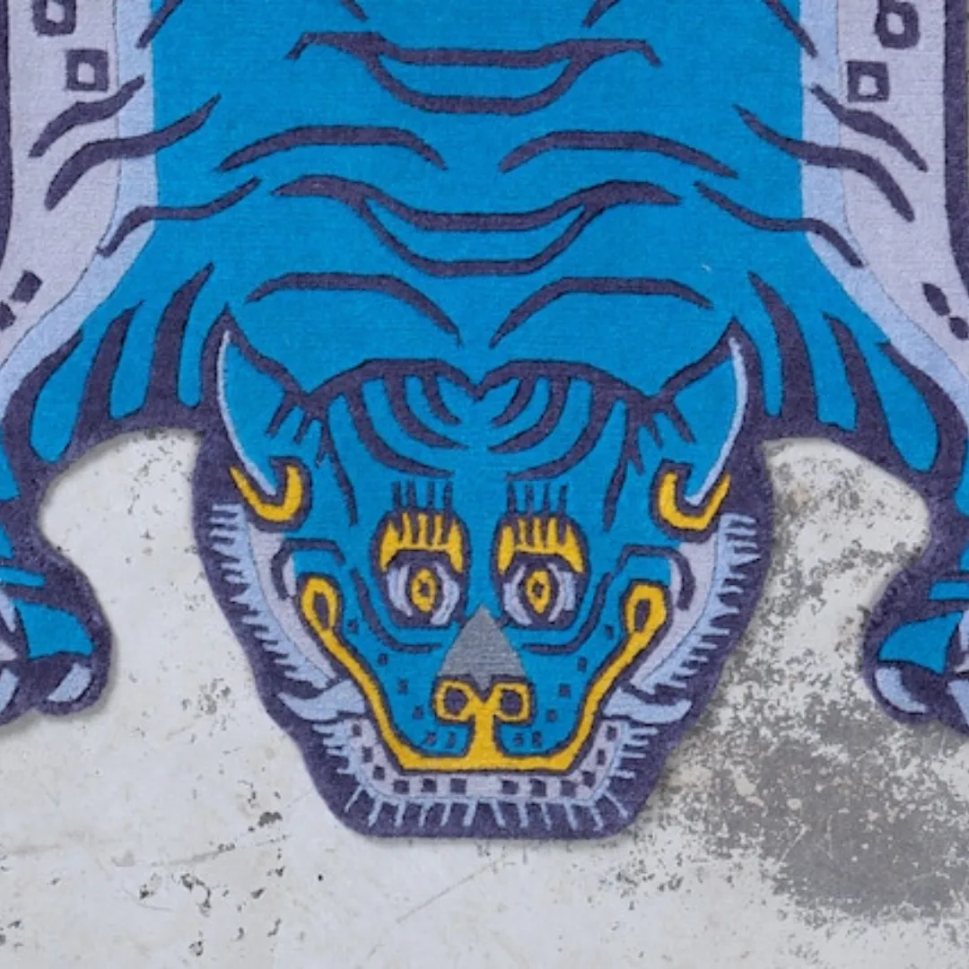 Tibetan art-style tiger rug in modern colors