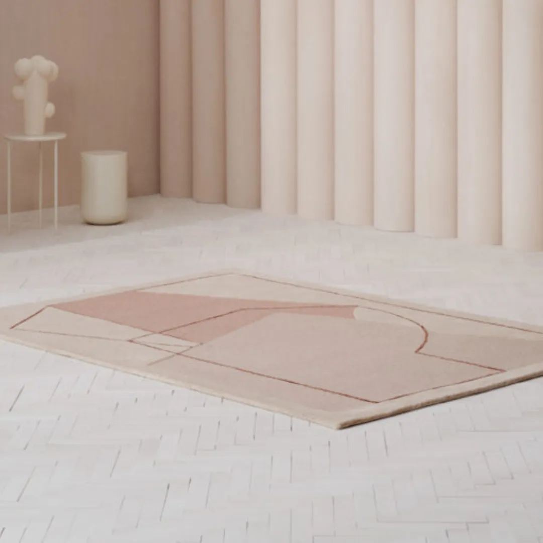 Modern abstract rug with clean lines and soft geometric forms.