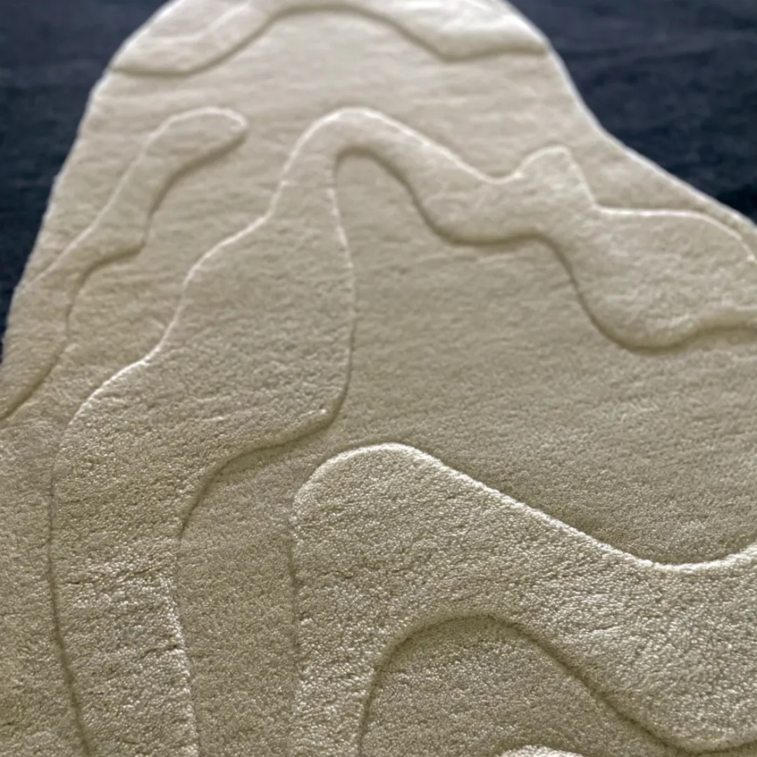 Abstract area rug featuring organic contours and smooth textures.