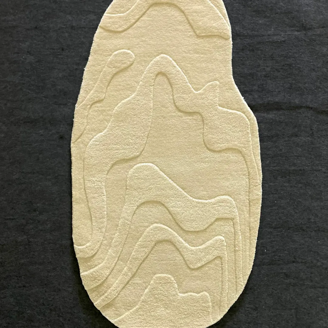 Soft and plush rug with flowing organic contours in neutral tones.