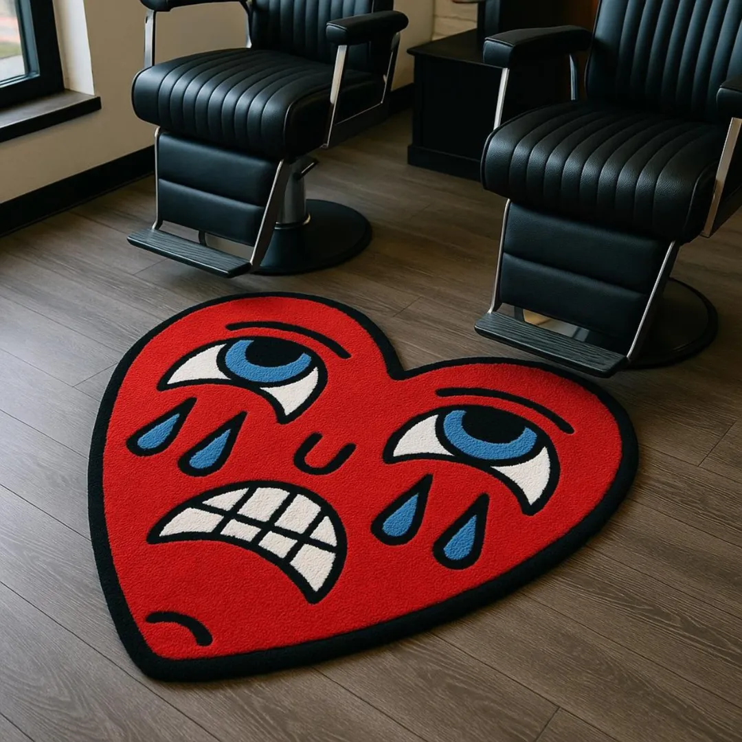 Crying Heart Tattoo Wool Rug with dramatic heart and tears design