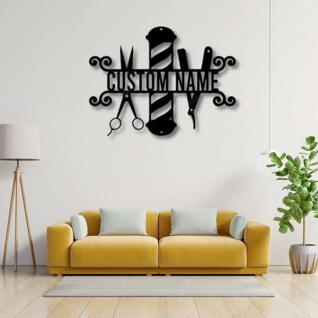 Custom Barber Shop Silhouette Custom barber shop metal wall art with name