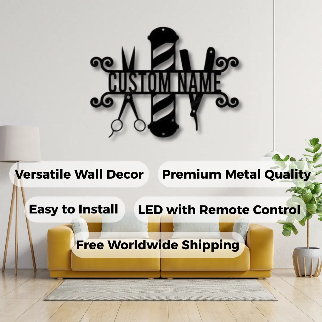 Custom Barber Shop Silhouettes Personalized barber pole wall décor sign