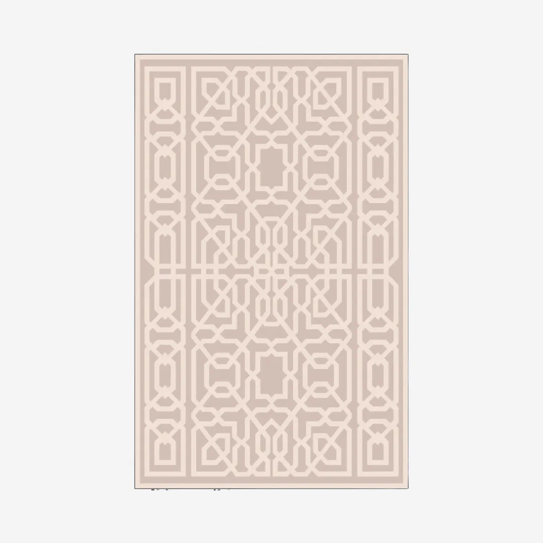 Elegant geometric area rug with soft beige tones and intricate design