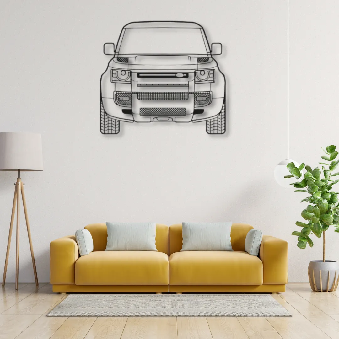 Land Rover Defender Car Metal Art Land Rover Defender front view custom metal wall art in black.