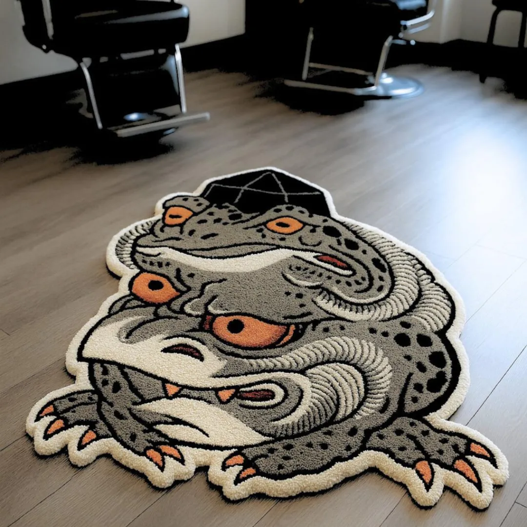 Japanese tattoo-style frog demon rug for modern spaces