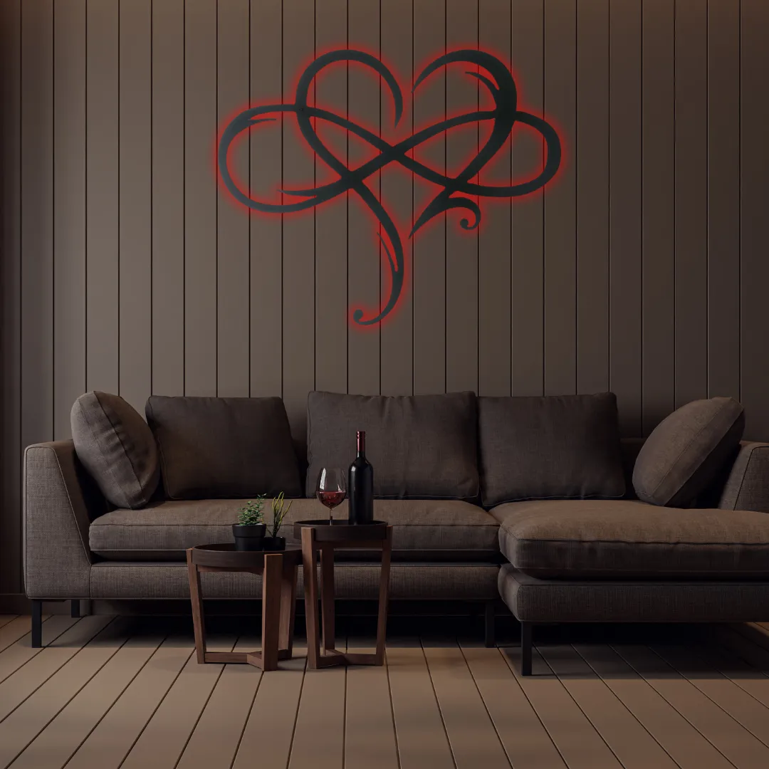 Red Eternal Love Silhouette Customizable heart wall decor for weddings or anniversaries.