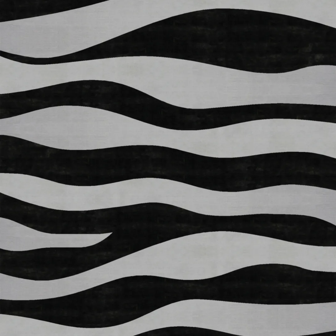 Bold wavy design rug with black and gray colors.