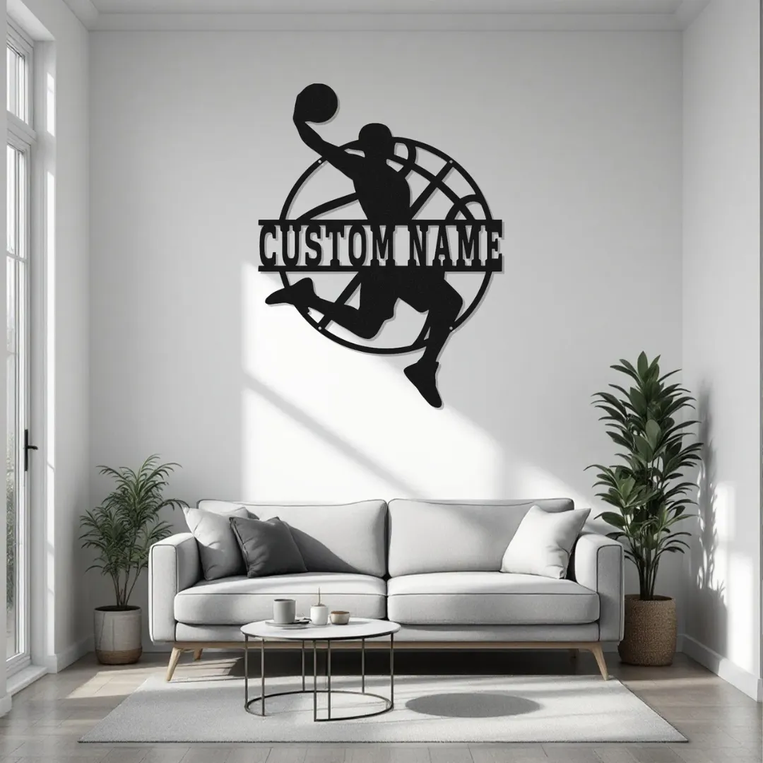 Basketball Dunk LED Silhouette Basketball dunk LED metal wall art with custom name