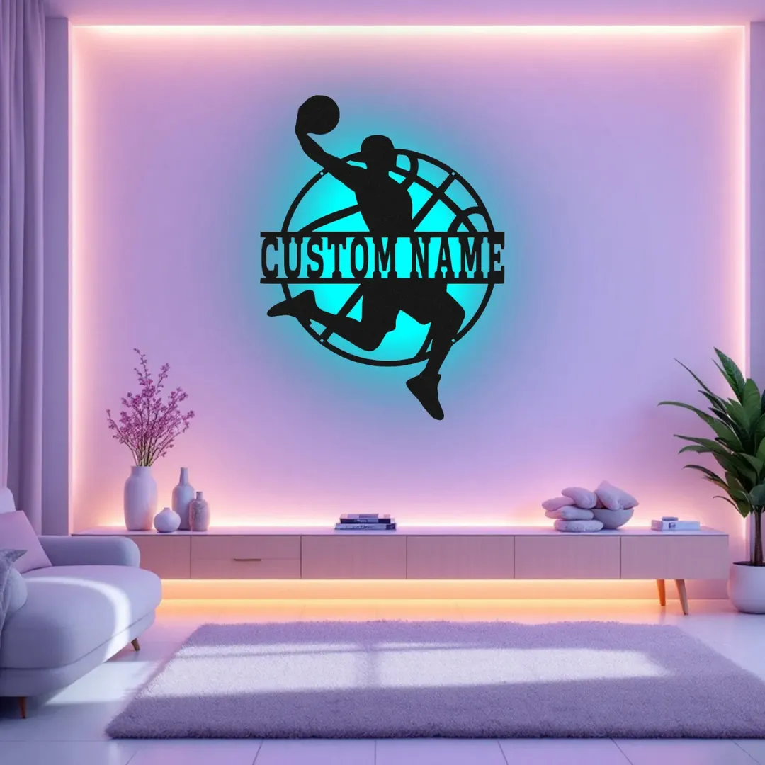 Basketball Dunk LED Silhouettes NBA-inspired basketball wall décor with lighting