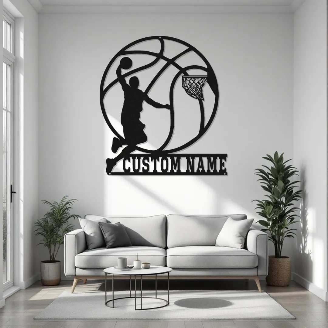Basketball Dunk Silhouette Custom basketball dunk metal wall art with name