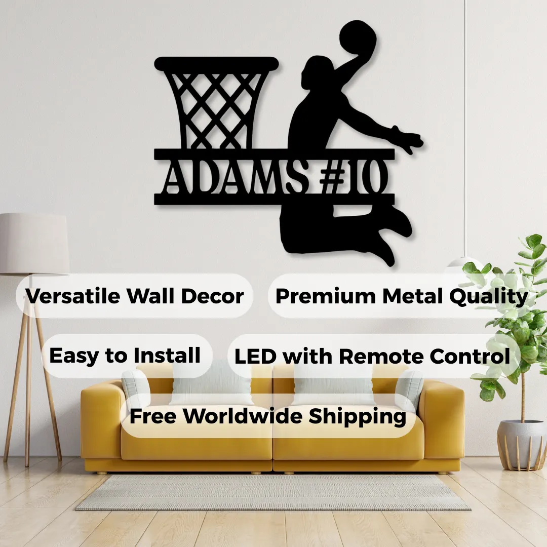 Basketball Dunk Silhouettes Personalized basketball slam dunk wall décor LED and non-LED