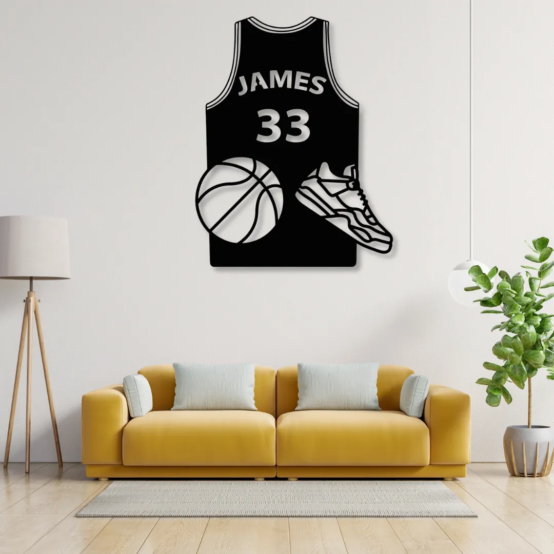 Basketball Jersey Silhouette Basketball jersey metal wall art with custom name and number