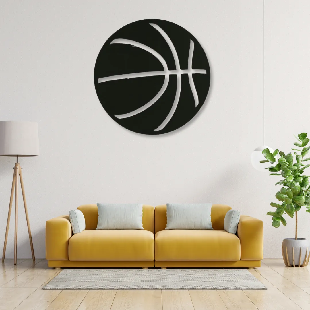Basketball Silhouette Basketball metal wall art inspired by NBA round design