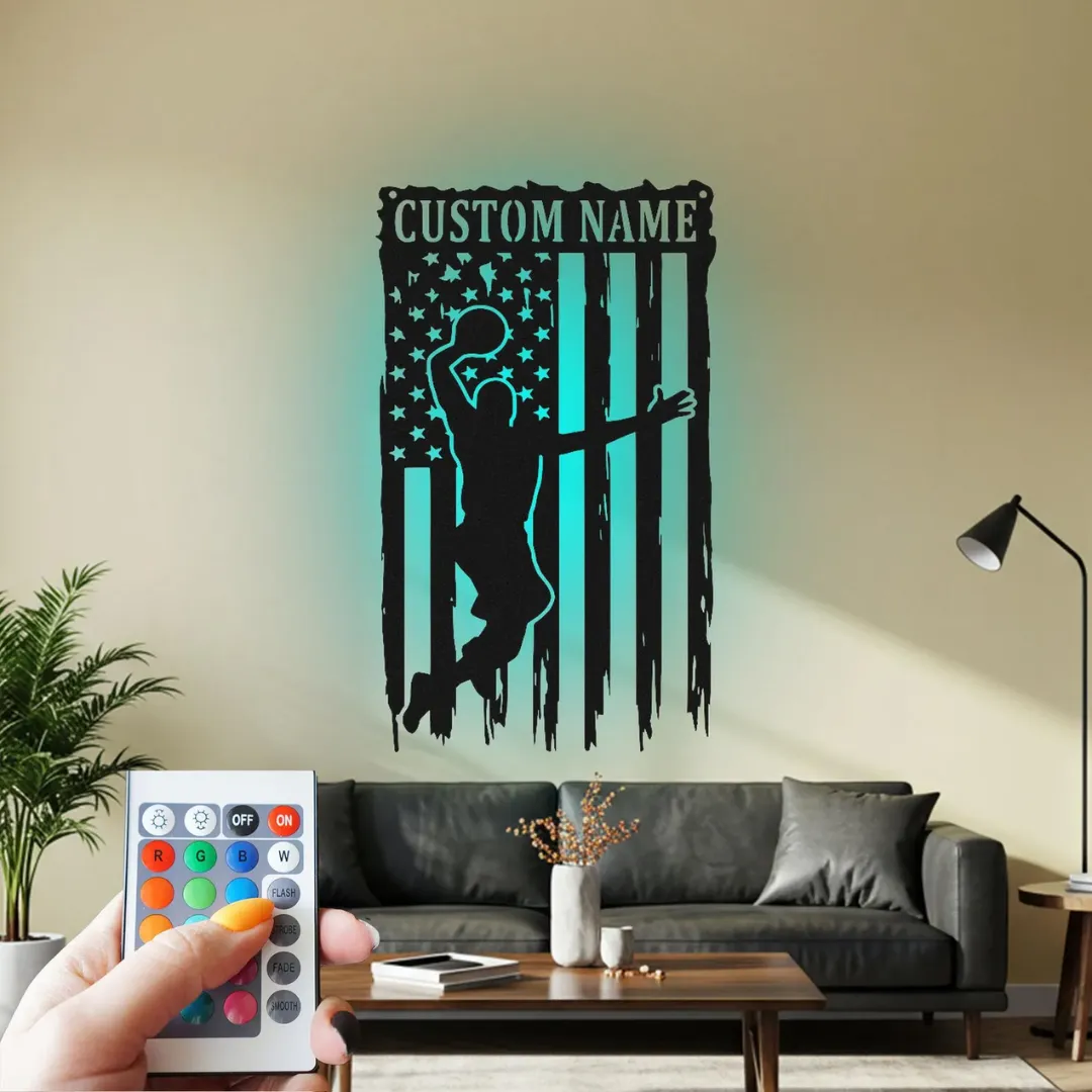 Blue American Basketball Player Silhouette NBA inspired basketball décor with LED option