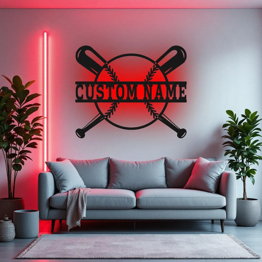 Custom Baseball Silhouettes MLB-inspired baseball bat and ball wall art
