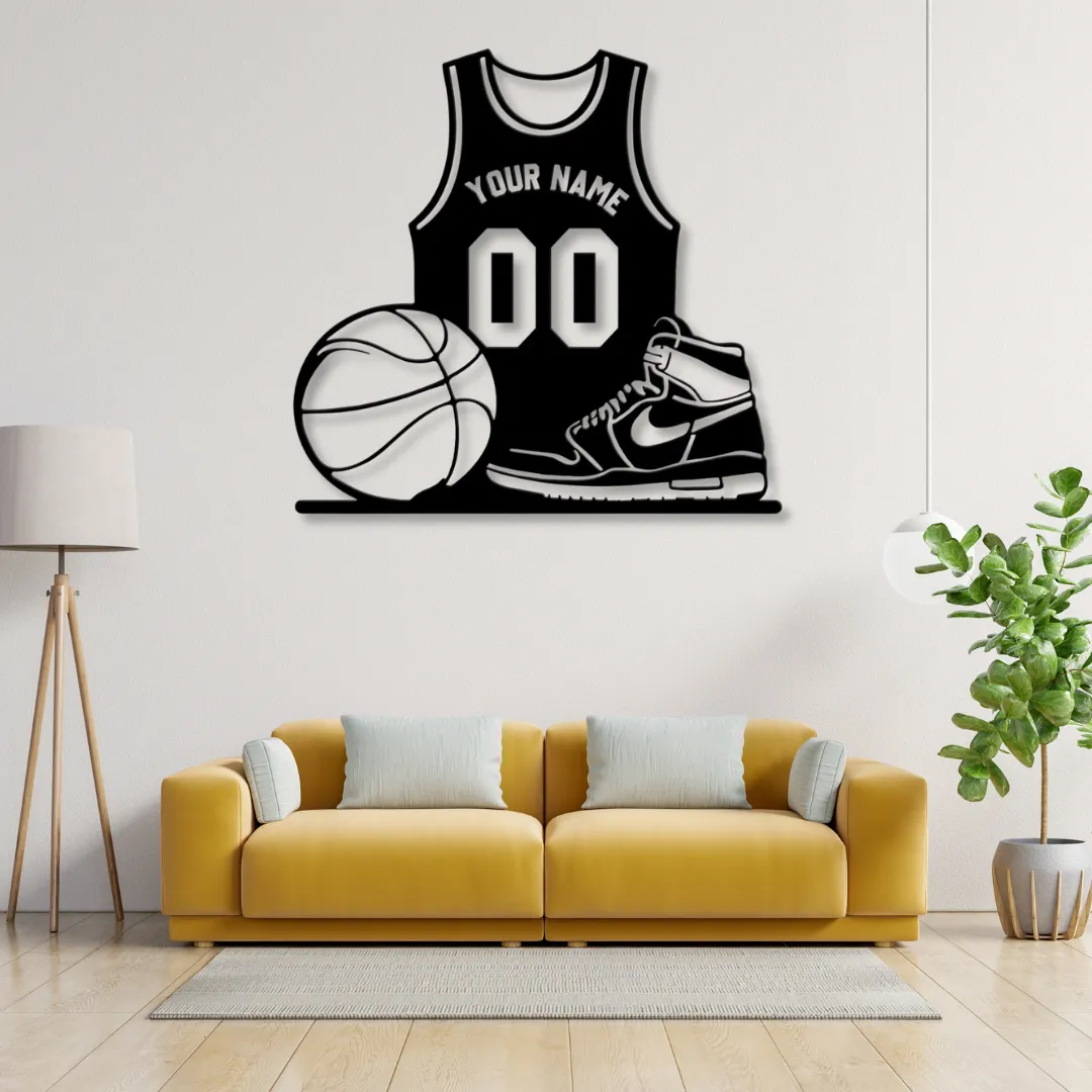 Custom Basketball Jersey Silhouette Custom basketball jersey metal wall art with name and number