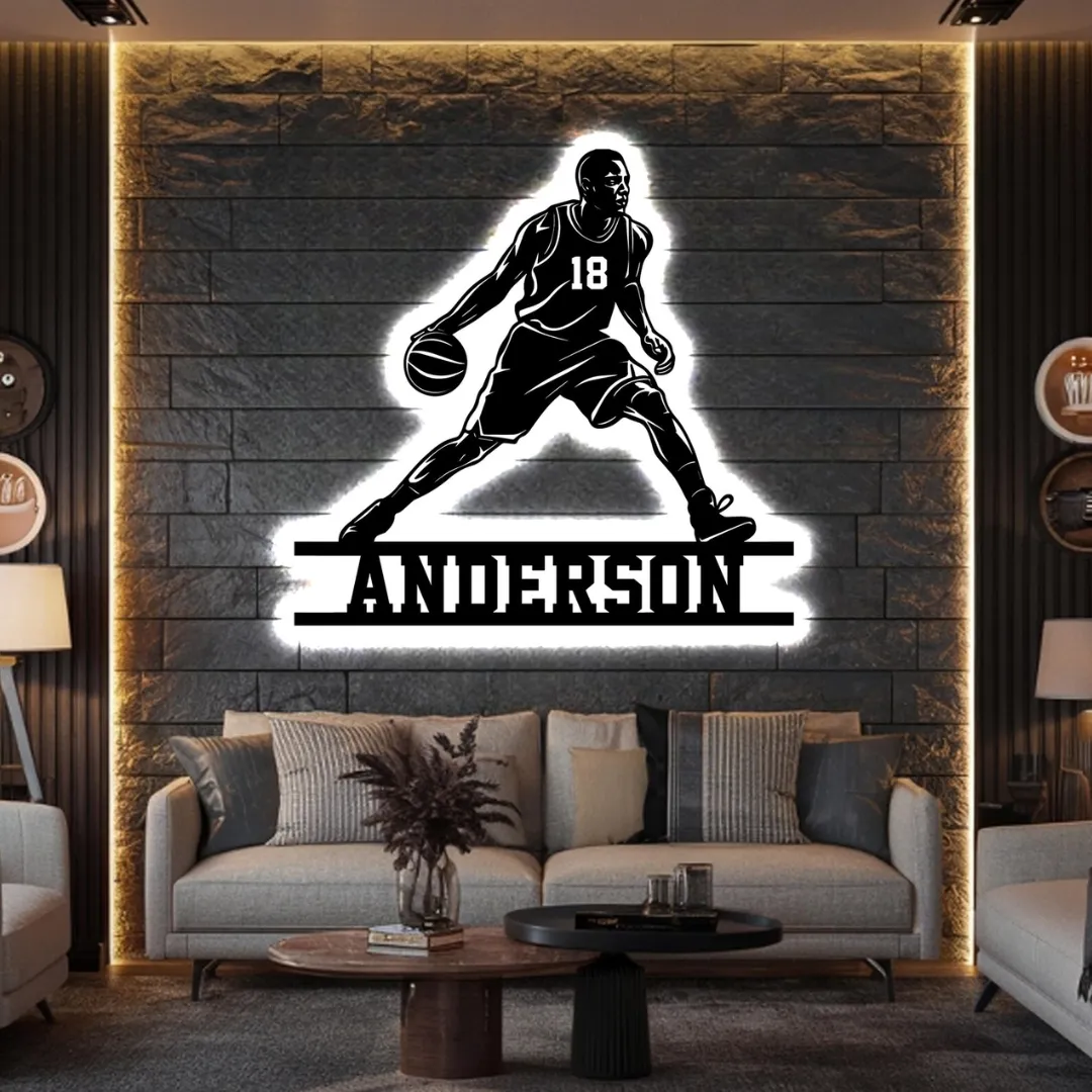 Custom Basketball Player Silhouettes Personalized basketball wall art with name and number