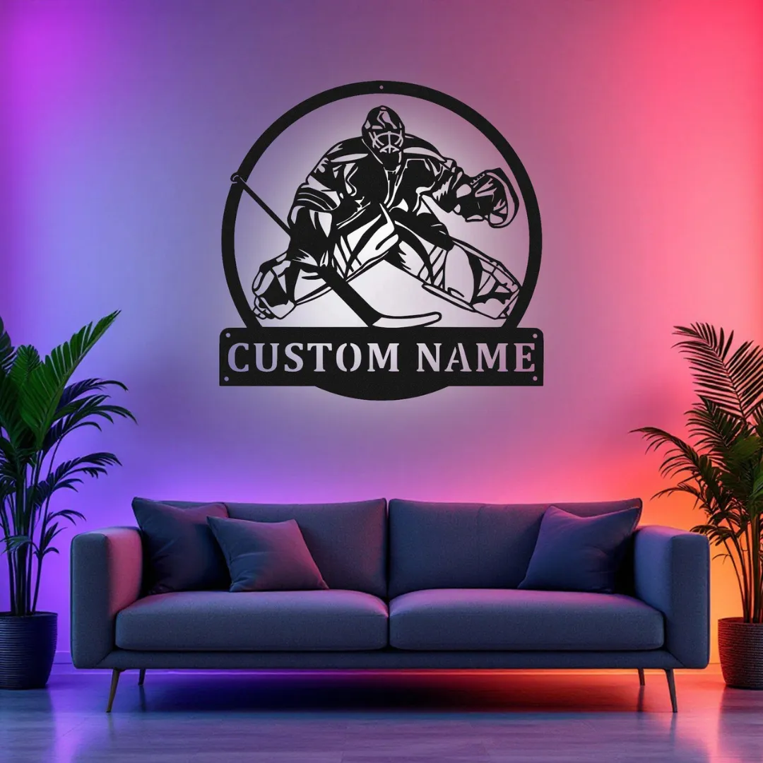 Custom Goalie Silhouettes Personalized hockey goalie action pose wall décor