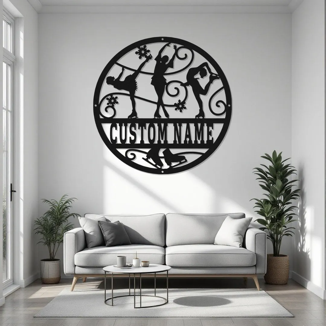 Figure Skating Silhouette Figure skating metal wall art with custom name plate