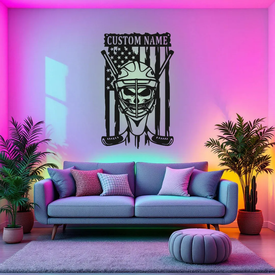 Goalie Mask Silhouettes Laser cut American hockey goalie mask wall art LED and non-LED