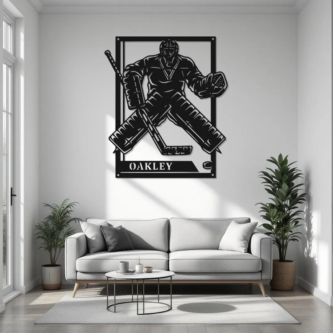 Goalie Stance Silhouette Personalized hockey goalie wall décor LED and non-LED