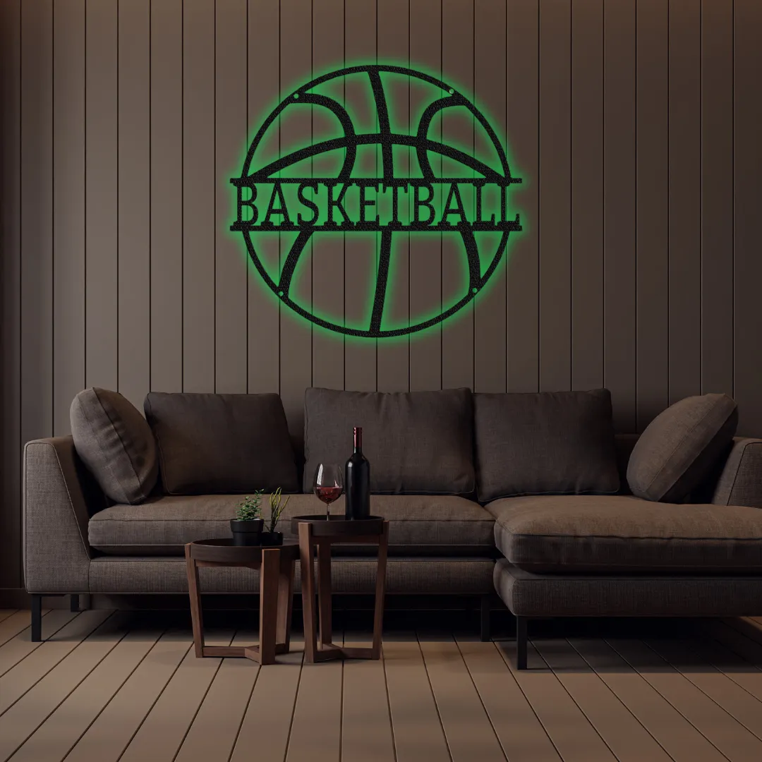 Green Basketball Circle Silhouette Round basketball wall hanging inspired by NBA